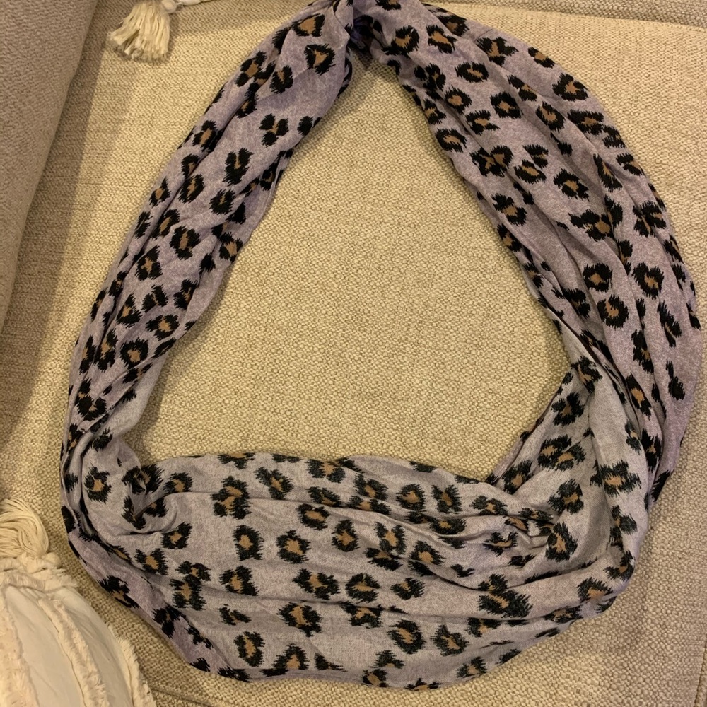 Leopard print and grey infinity scarf
